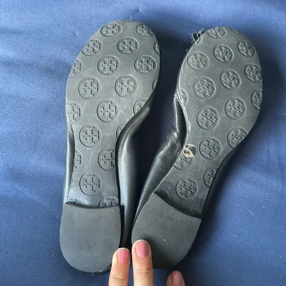 Tory Burch Black Leather Flats with Gold Accents - Picture 6 of 6
